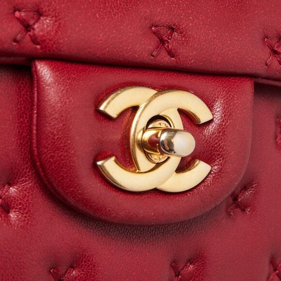Chanel Red Quilted Cross Stitch Leather Small Coco Handle Bag - Picture 7 of 11